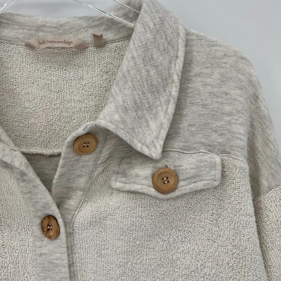 Soft Surroundings Terry Knit Button Front Shirt Jacket Shacket Grey Size Large - Picture 3 of 9